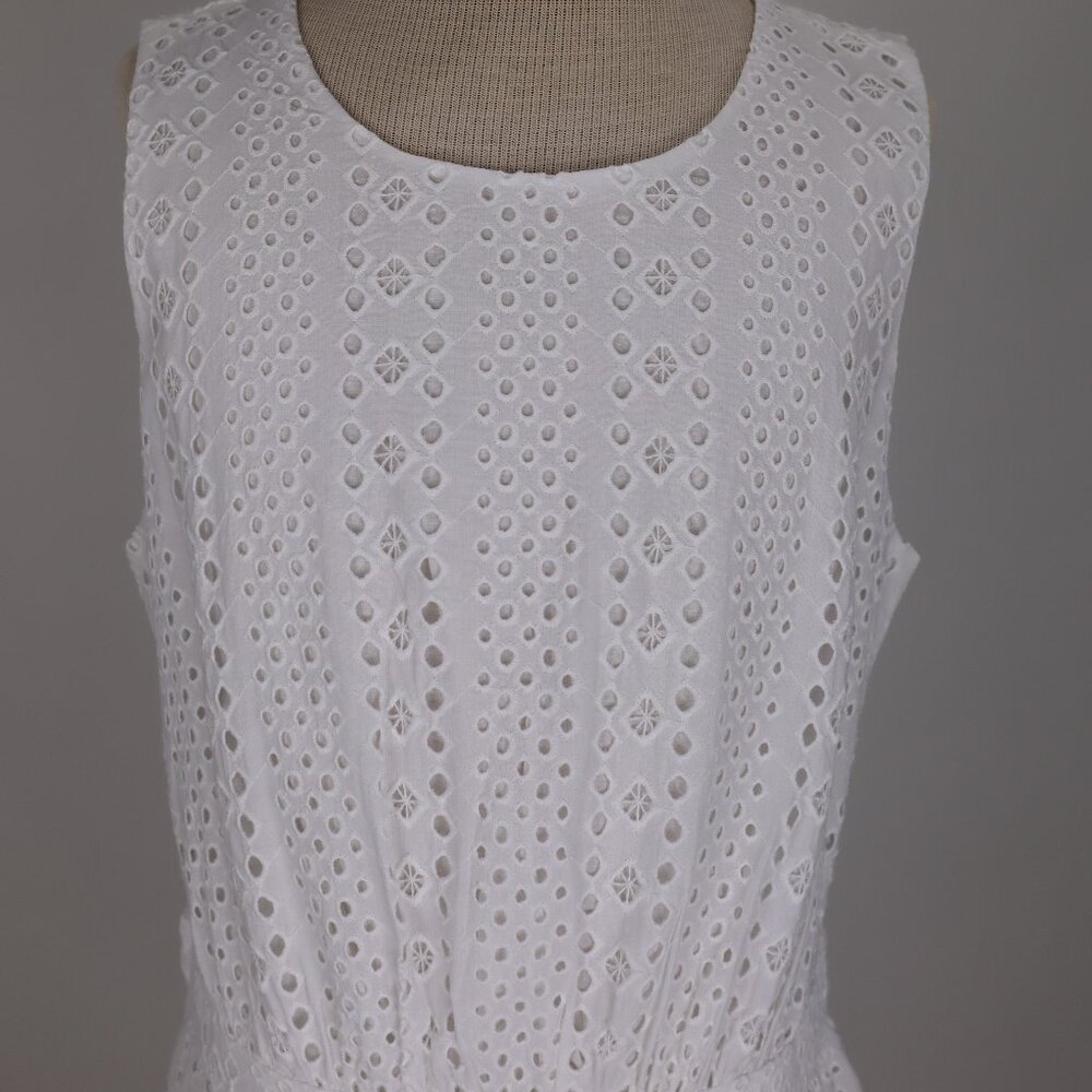 🌺 J. Crew NWT White Eyelet Ruffled Midi Cotton Sleeveless Tiered Summer Dress 0 - Picture 3 of 8